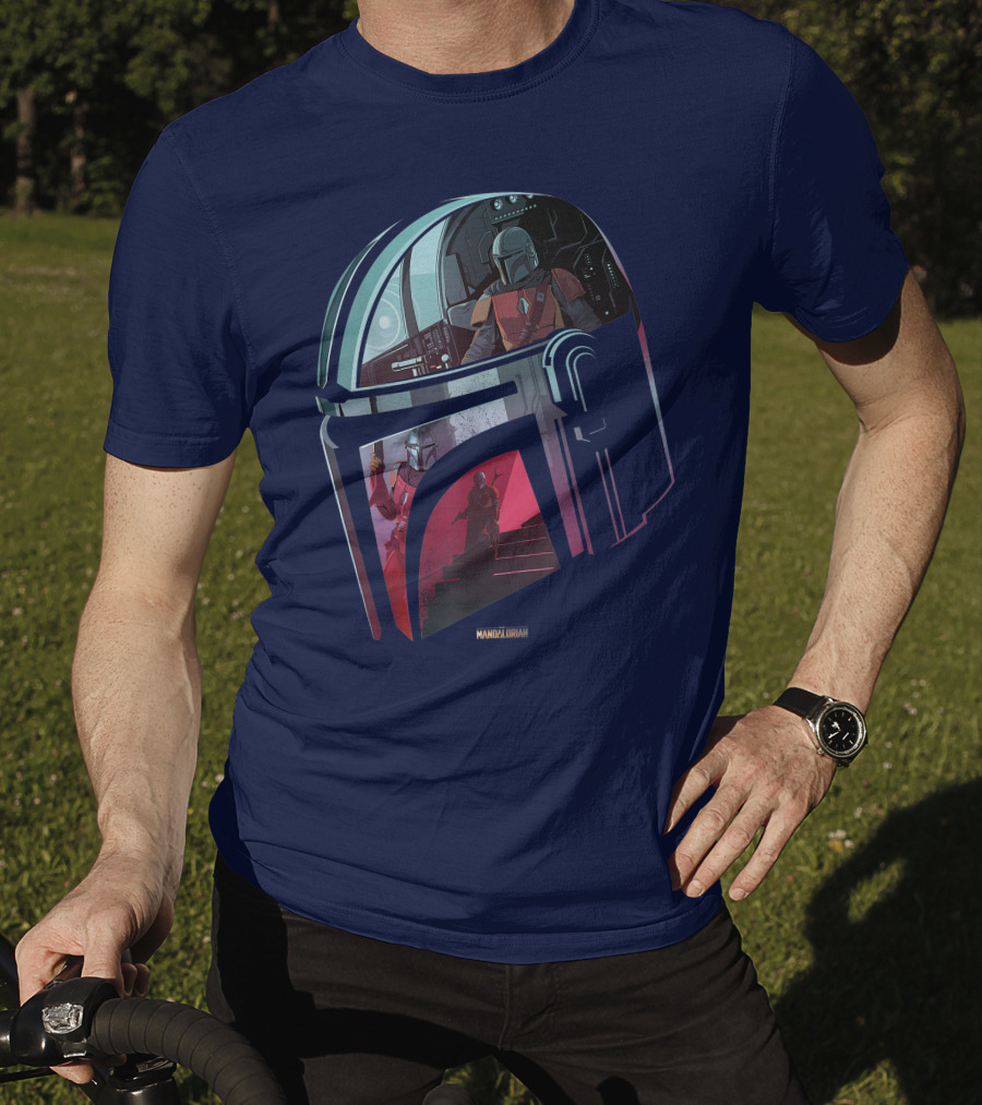 Star Wars The Mandalorian Helmet Spaceship Interior Stairs Scene T-Shirt