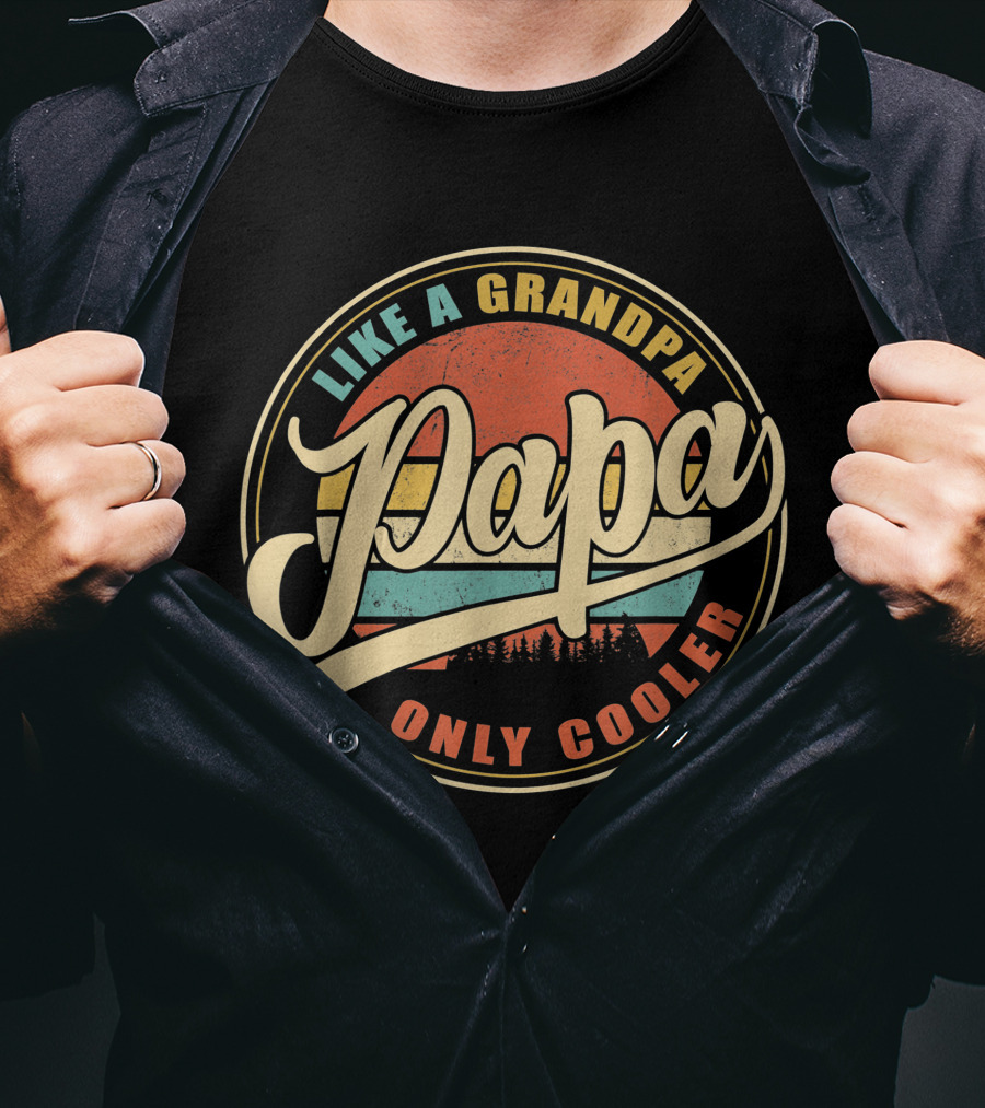 Papa Like A Grandpa Only Cooler Mens Vintage Retro T-Shirt