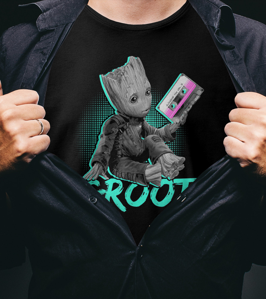 Groot Guardians Of The Galaxy Vol. 2 Baby Neon Tape T-Shirt