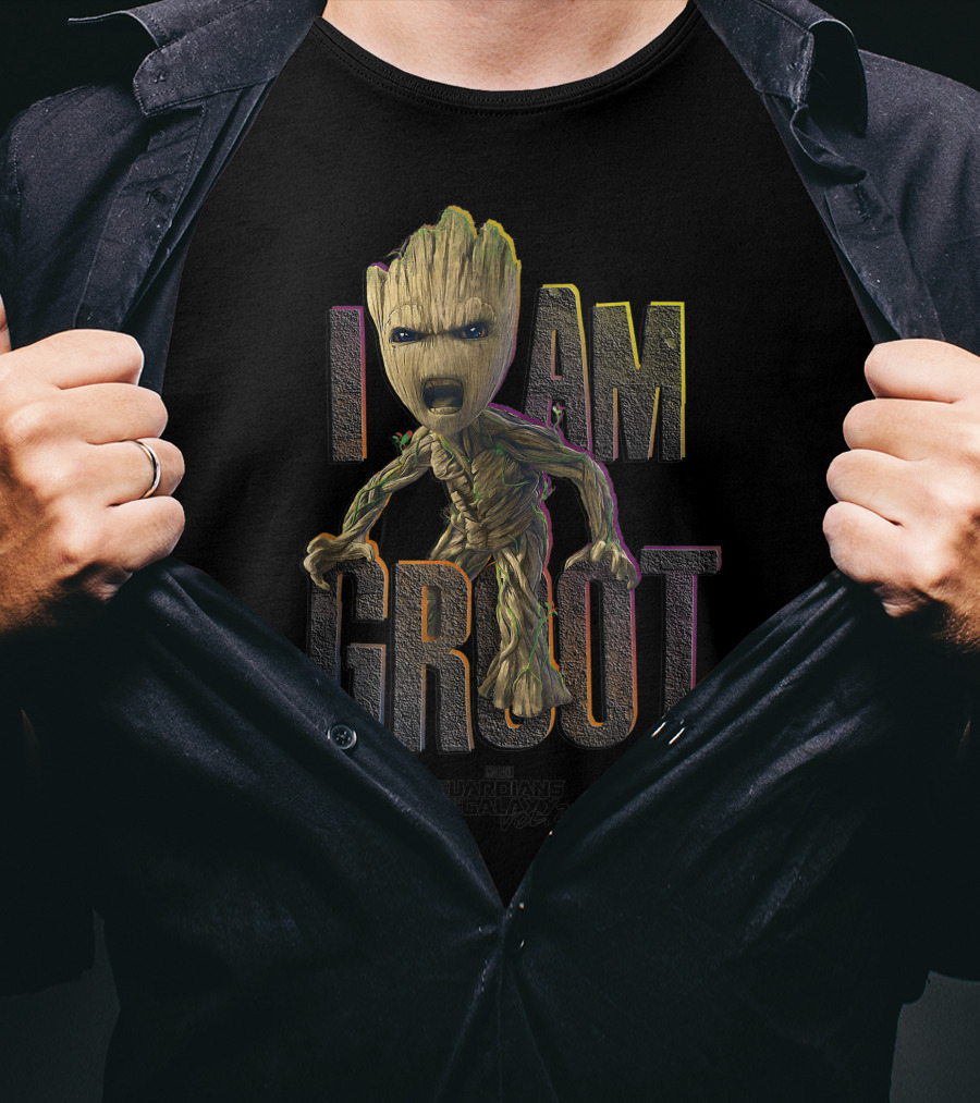 Marvel Guardians Of The Galaxy Vol.2 I AM GROOT Cute Angry T-Shirt