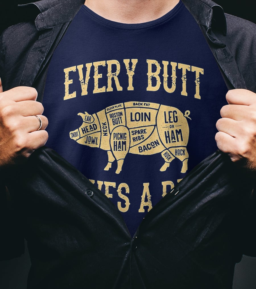 Every Butt Loves A Rub BBQ Pork Cut Diagram T-Shirt