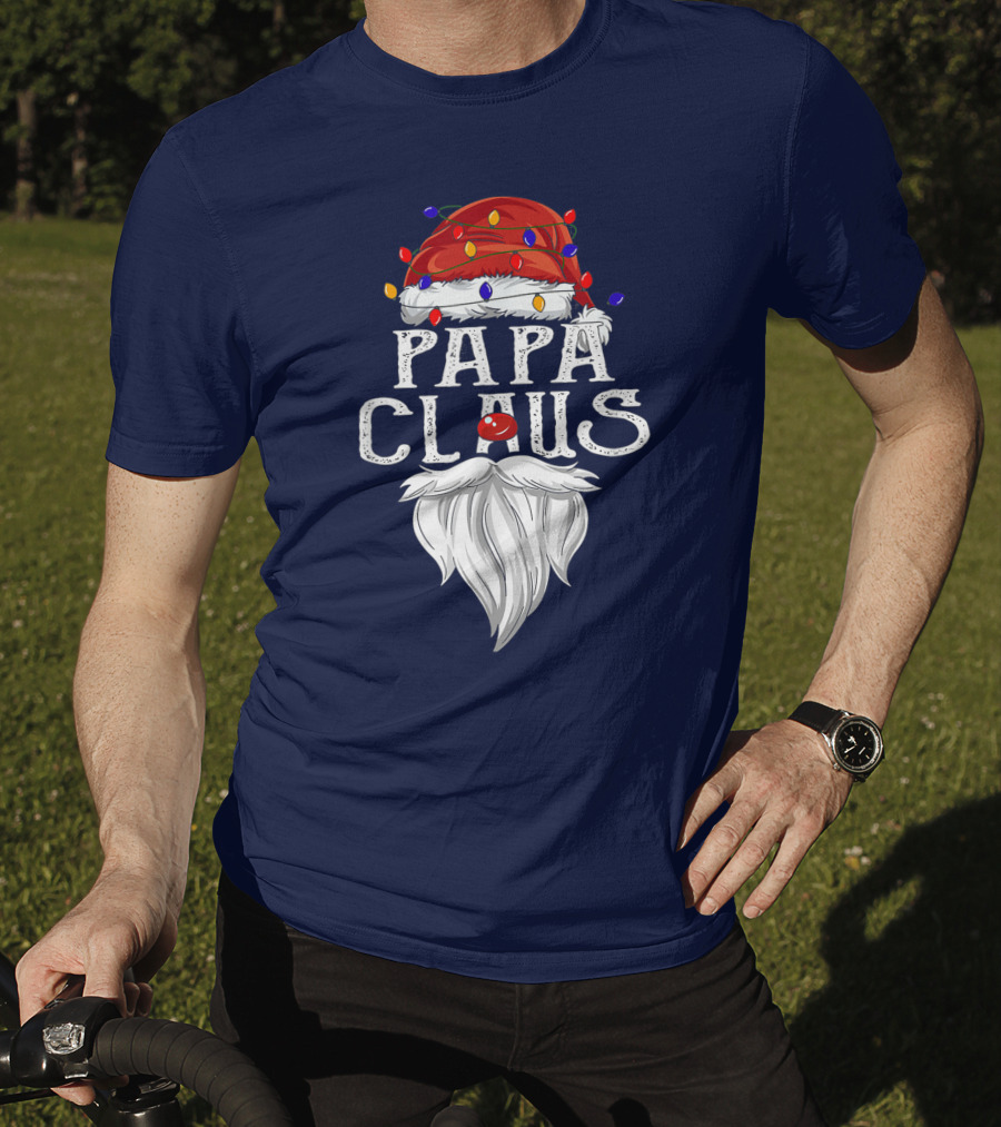 Papa Claus Santa Hat Beard Christmas Lights T-Shirt
