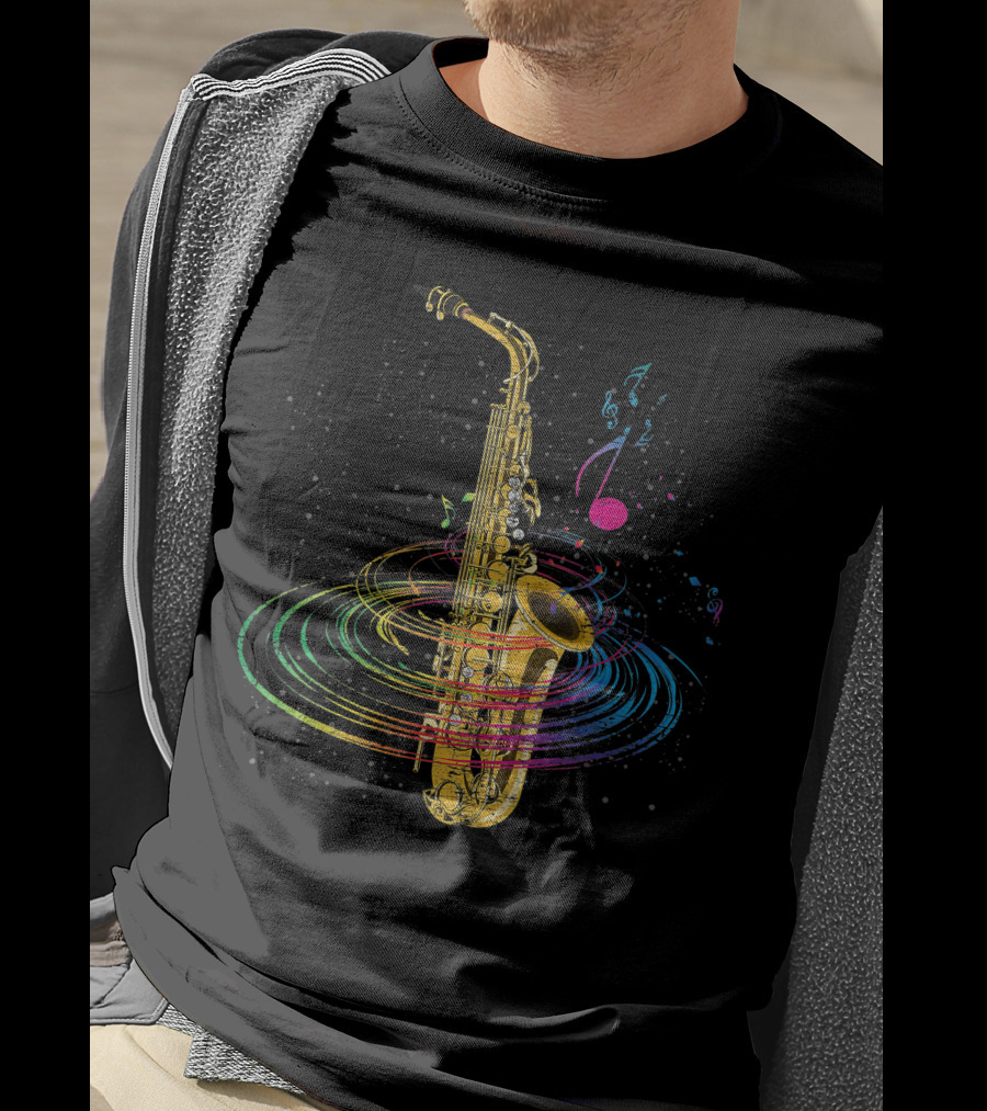 Music Notes Colorful Saxophone Vortex T-Shirt
