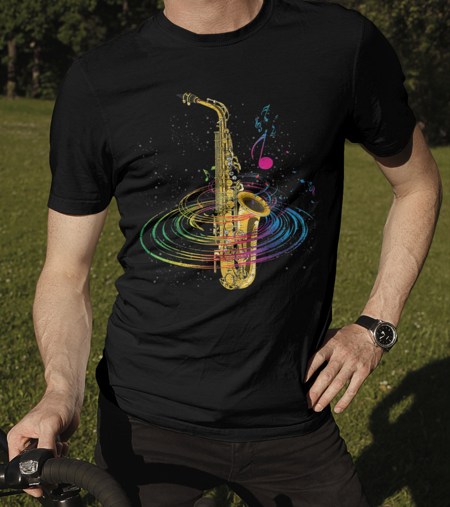 Music Notes Colorful Saxophone Vortex T-Shirt