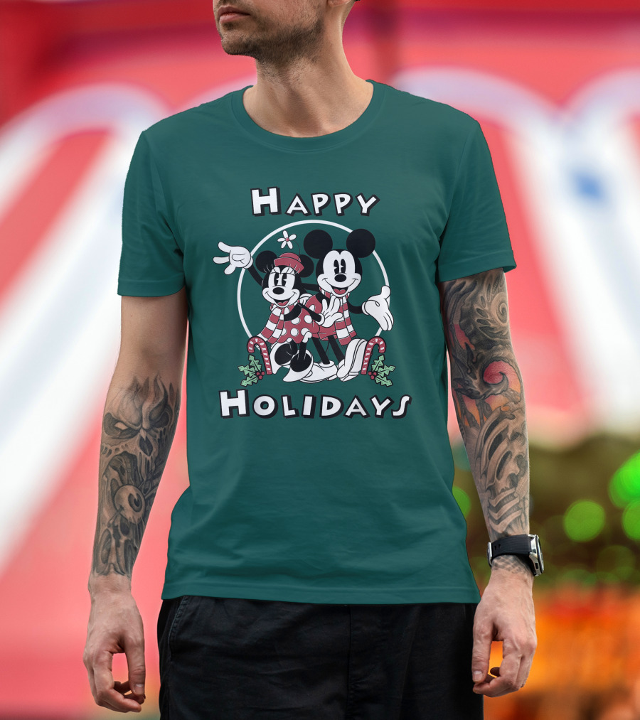 Disney Mickey And Minnie Mouse Happy Holidays Christmas Cheer T-Shirt