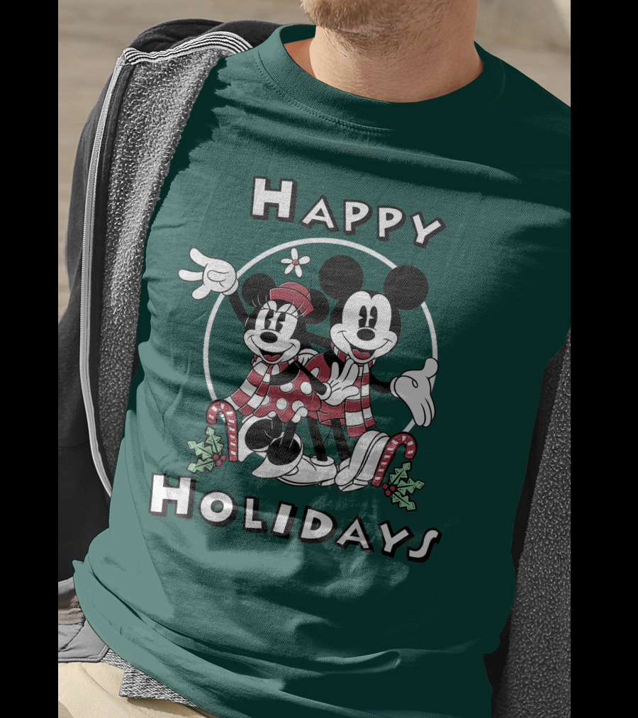 Disney Mickey And Minnie Mouse Happy Holidays Christmas Cheer T-Shirt