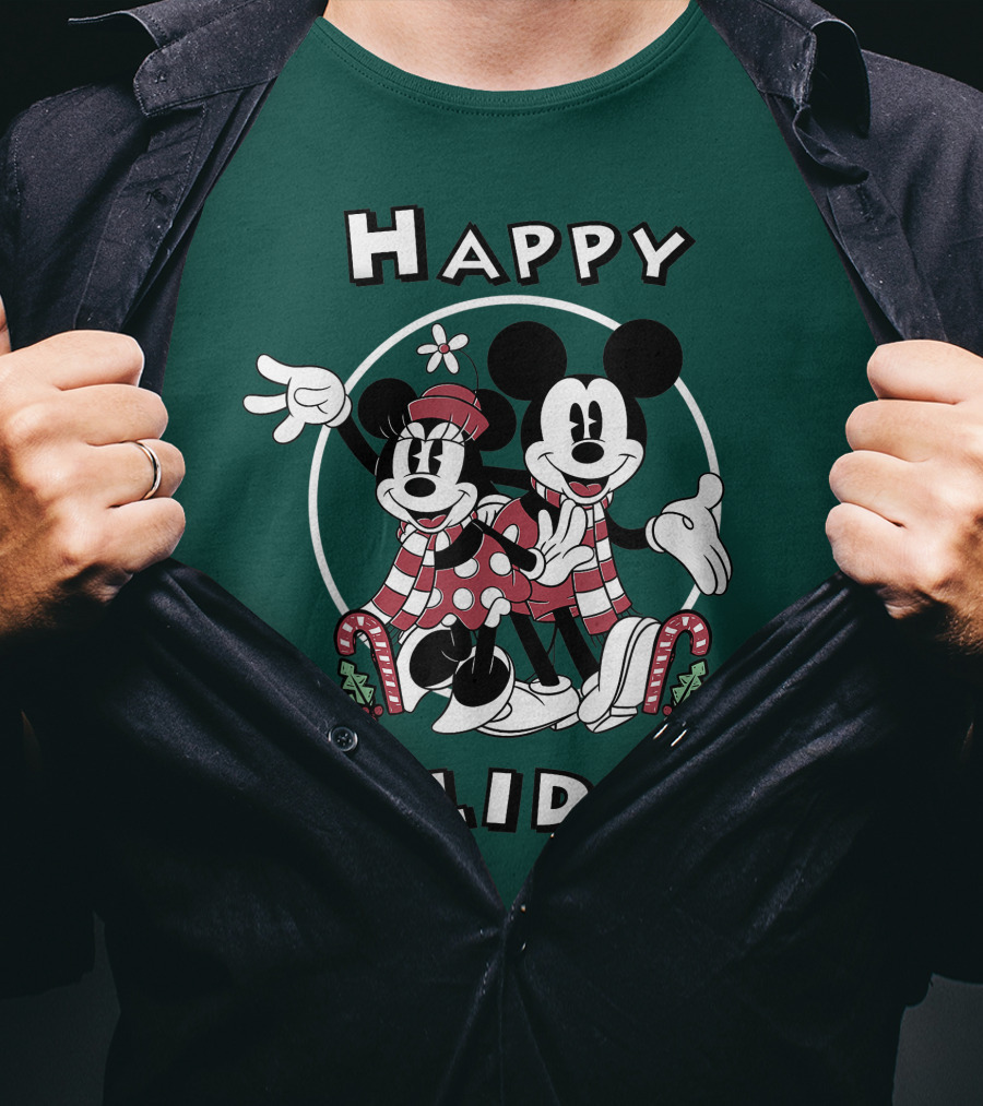 Disney Mickey And Minnie Mouse Happy Holidays Christmas Cheer T-Shirt