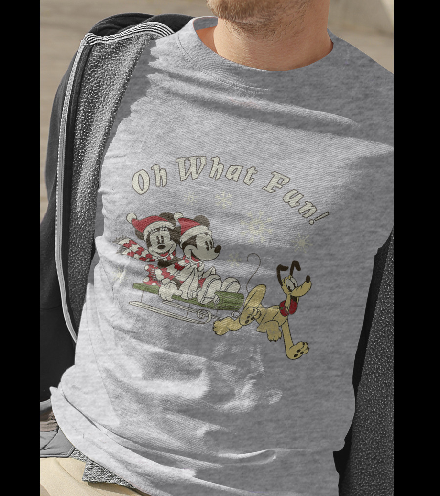 Oh What Fun Mickey Minnie Pluto Christmas Sled T-Shirt