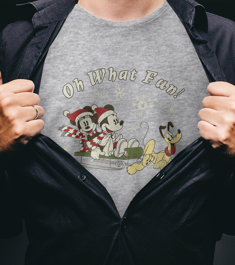 Oh What Fun Mickey Minnie Pluto Christmas Sled T-Shirt
