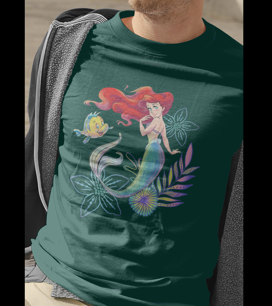 Disney The Little Mermaid Ariel Flounder Floral T-Shirt