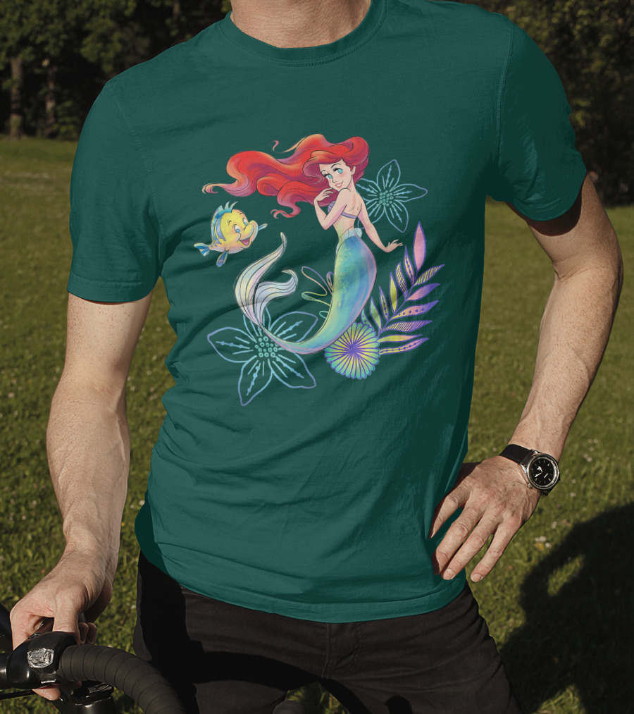 Disney The Little Mermaid Ariel Flounder Floral T-Shirt