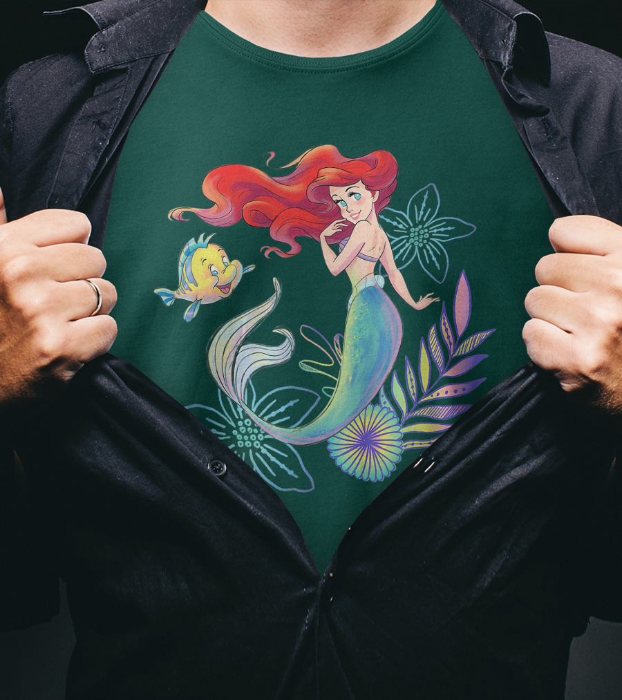 Disney The Little Mermaid Ariel Flounder Floral T-Shirt
