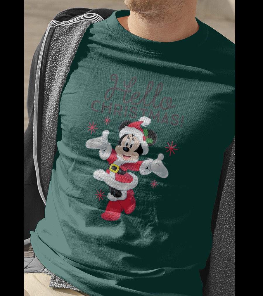 Disney Minnie Mouse Hello Christmas Holiday Santa T-Shirt