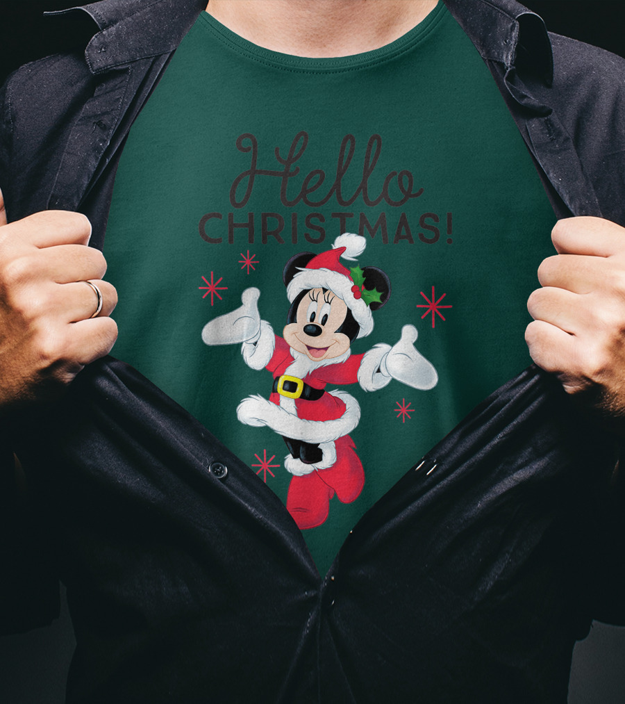 Disney Minnie Mouse Hello Christmas Holiday Santa T-Shirt