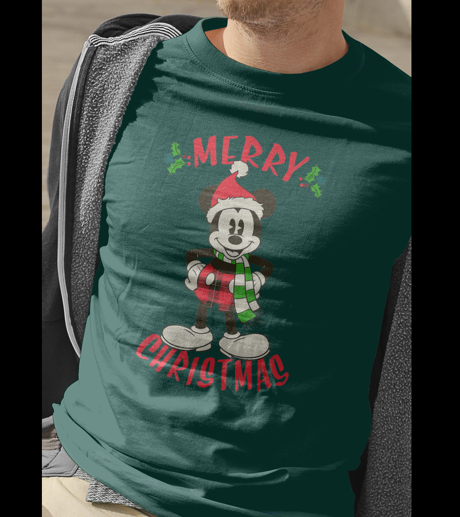 Disney Vintage Merry Christmas Mickey Mouse Holiday T-Shirt