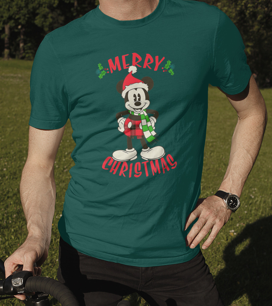 Disney Vintage Merry Christmas Mickey Mouse Holiday T-Shirt