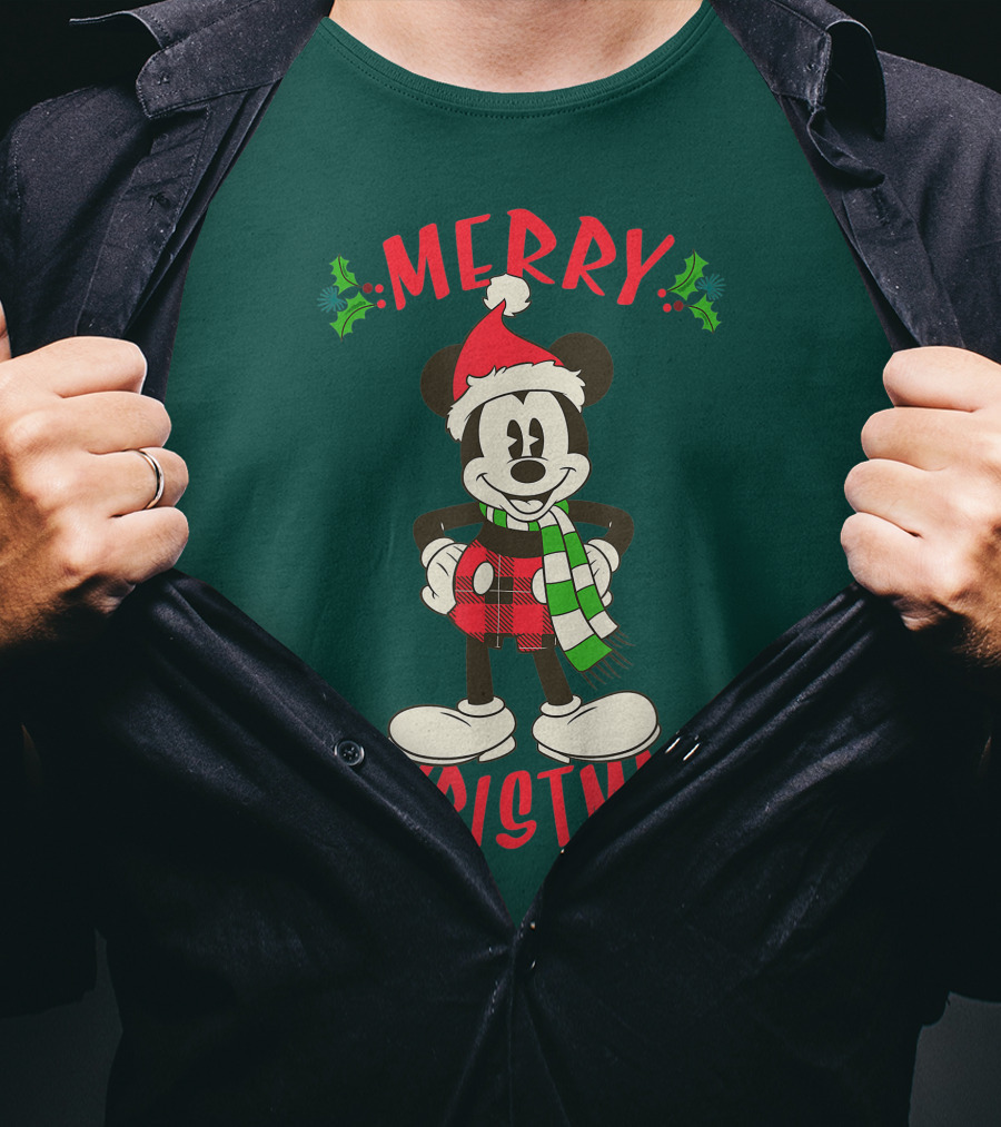 Disney Vintage Merry Christmas Mickey Mouse Holiday T-Shirt