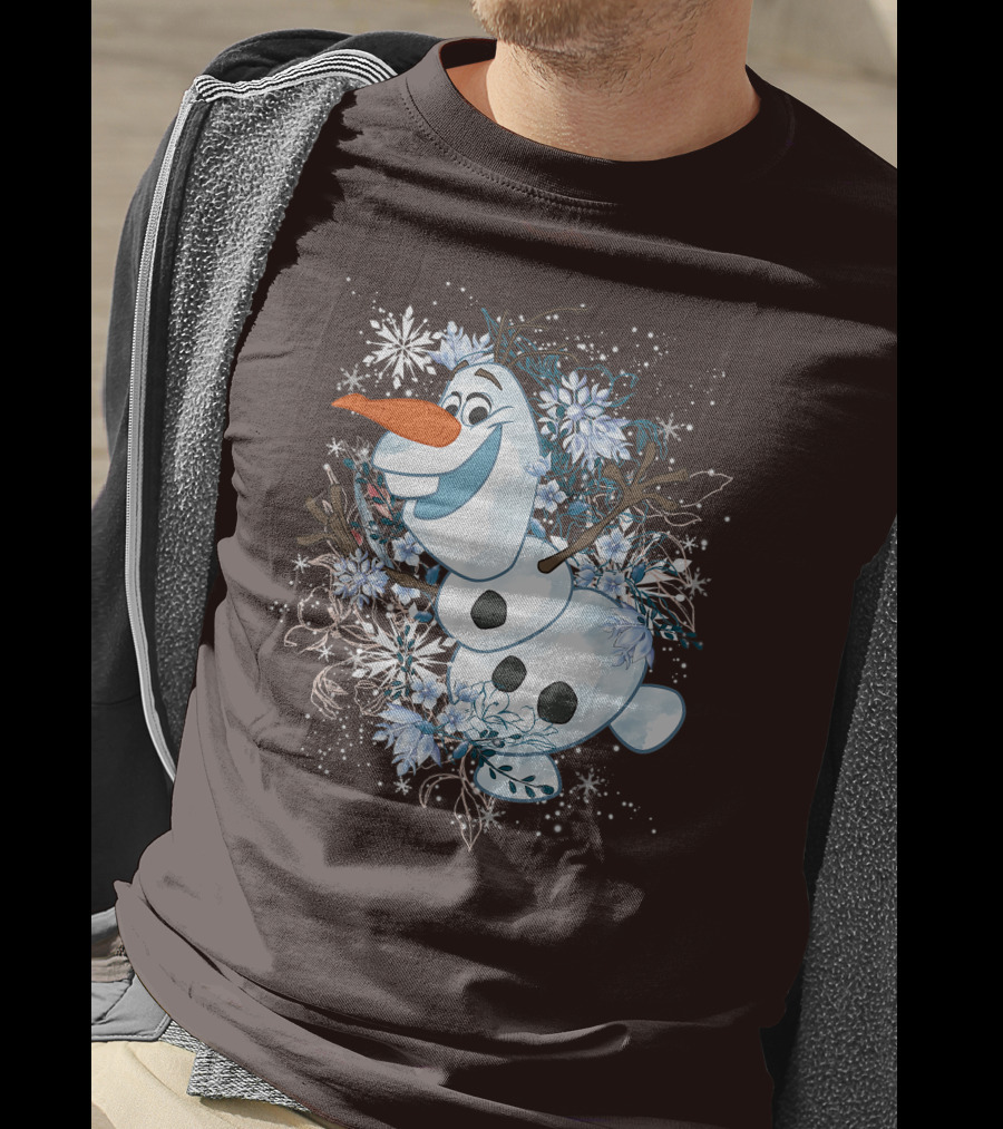 Olaf Dancing Surrounded By Snowflakes And Flowers From Disney Frozen T-Shirt