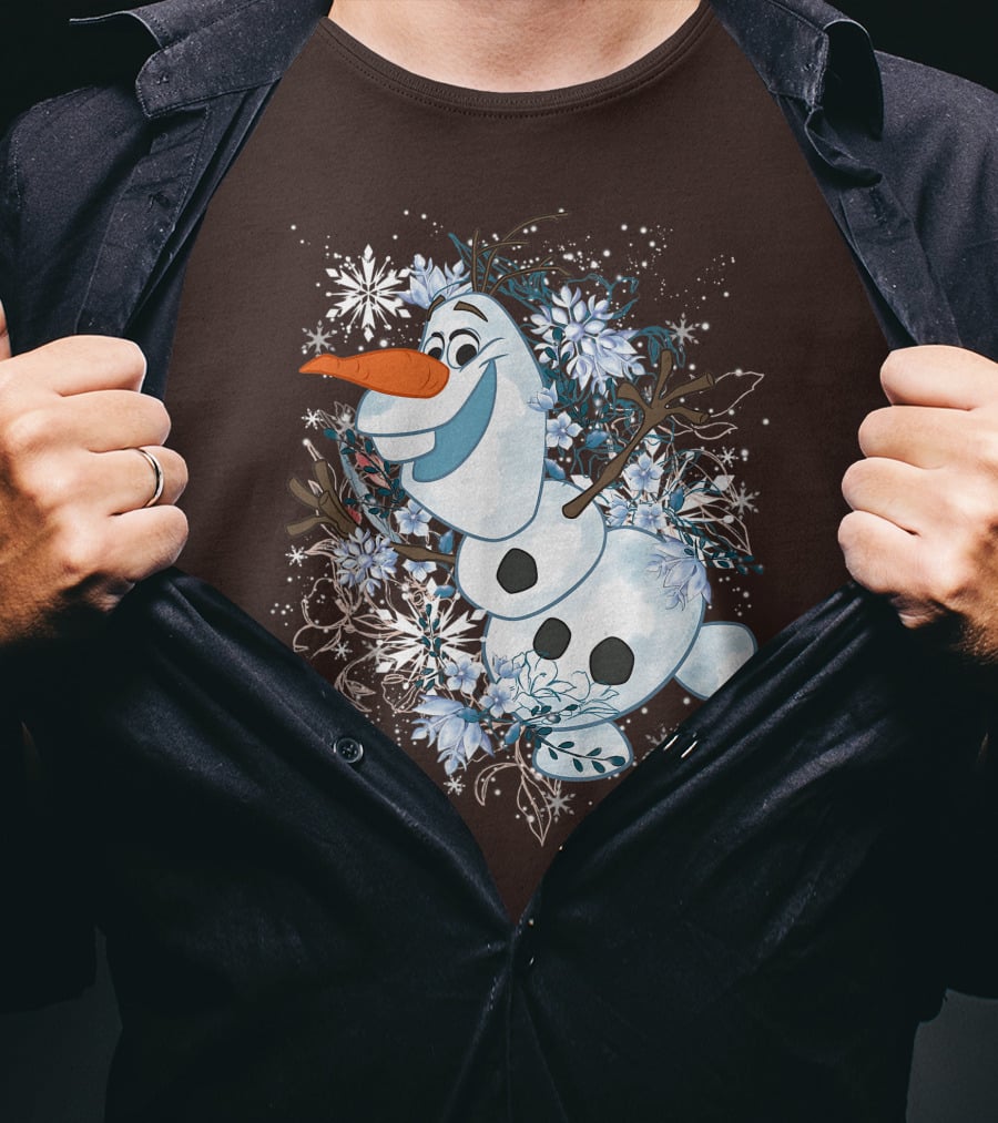 Olaf Dancing Surrounded By Snowflakes And Flowers From Disney Frozen T-Shirt