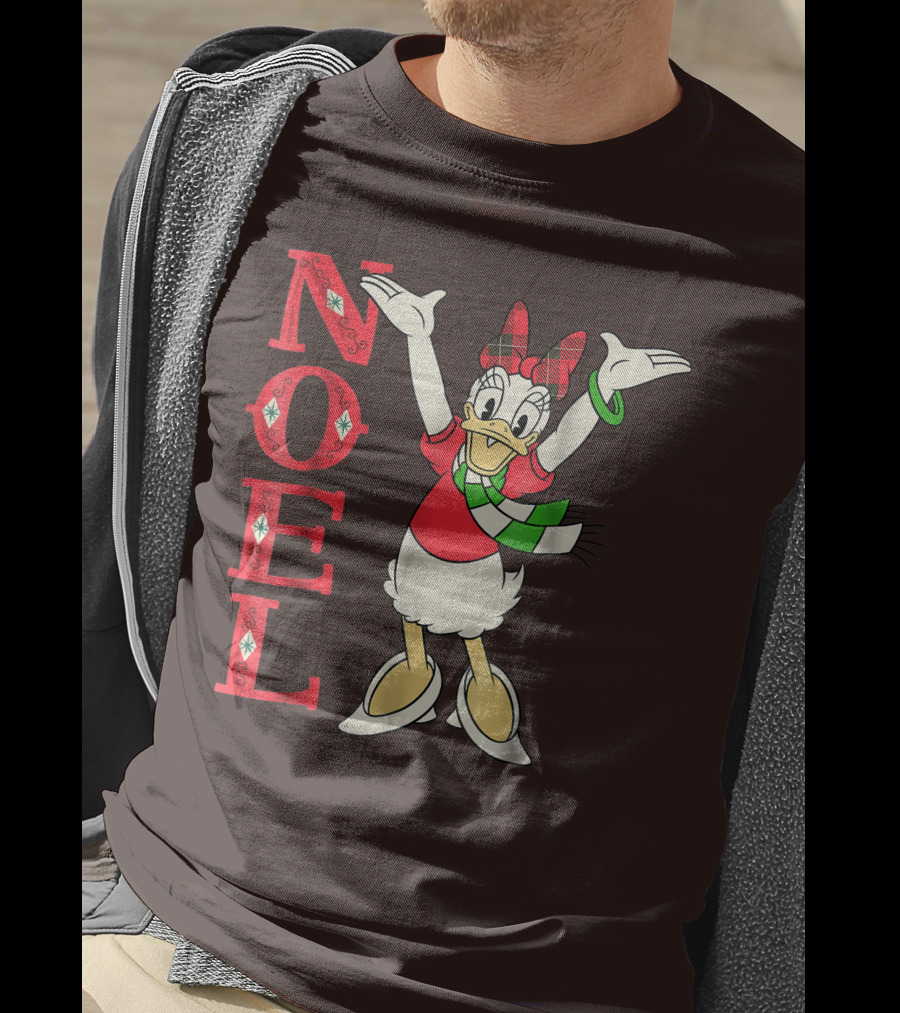 Disney Noel Holiday Vintage Daisy Duck Bow Scarf T-Shirt