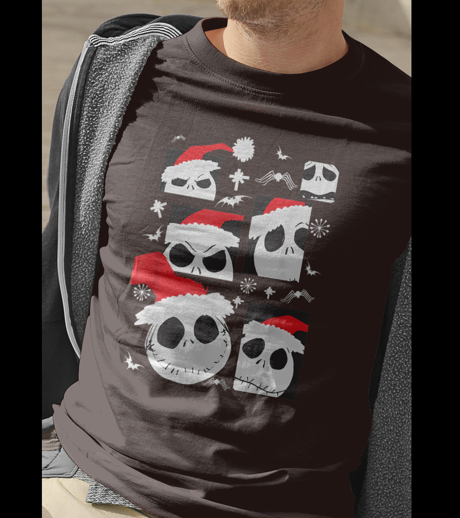 Nightmare Before Christmas Jack Skellington Faces Santa Hat Disney T-Shirt