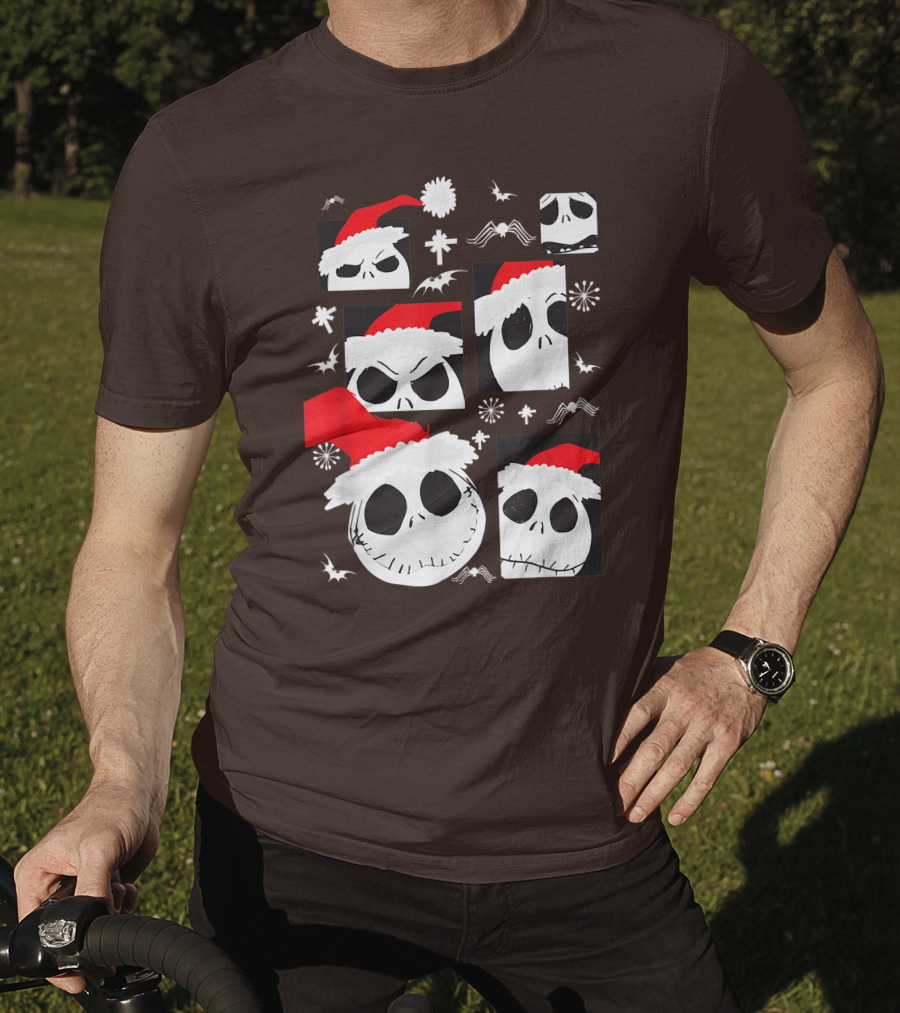 Nightmare Before Christmas Jack Skellington Faces Santa Hat Disney T-Shirt