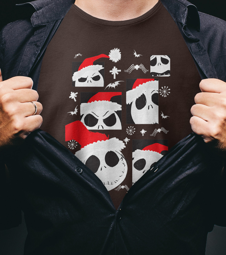 Nightmare Before Christmas Jack Skellington Faces Santa Hat Disney T-Shirt