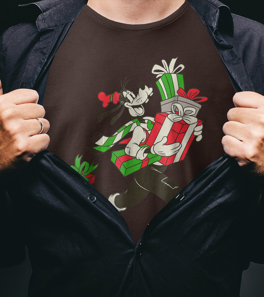 Disney Vintage Goofy Holiday Presents Carrying Christmas Gifts T-Shirt