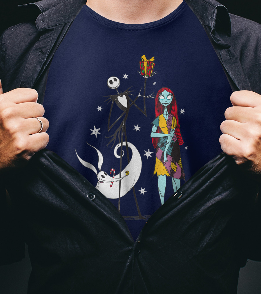 Disney The Nightmare Before Christmas Jack Skellington And Sally With Zero T-Shirt