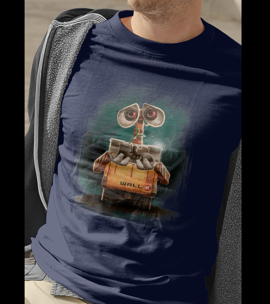 Wall E Holding Plant In Shoe On Starry Night Background Disney Pixar T-Shirt