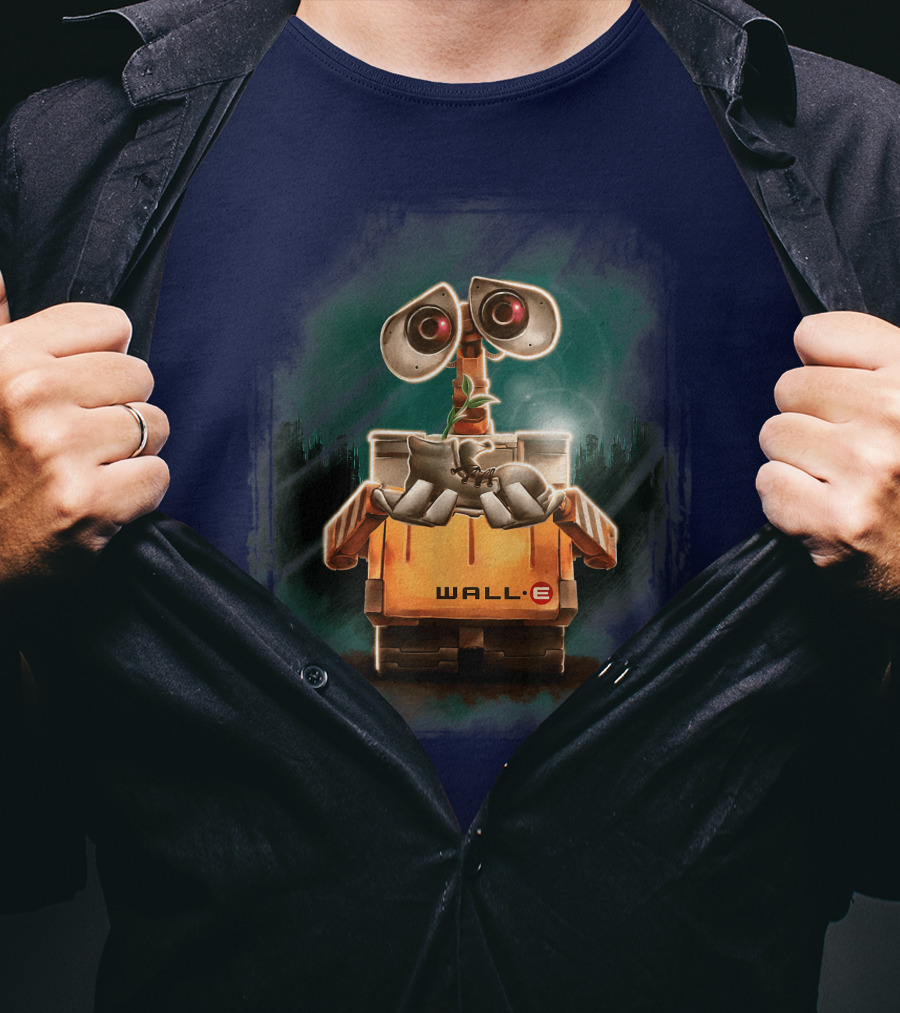 Wall E Holding Plant In Shoe On Starry Night Background Disney Pixar T-Shirt
