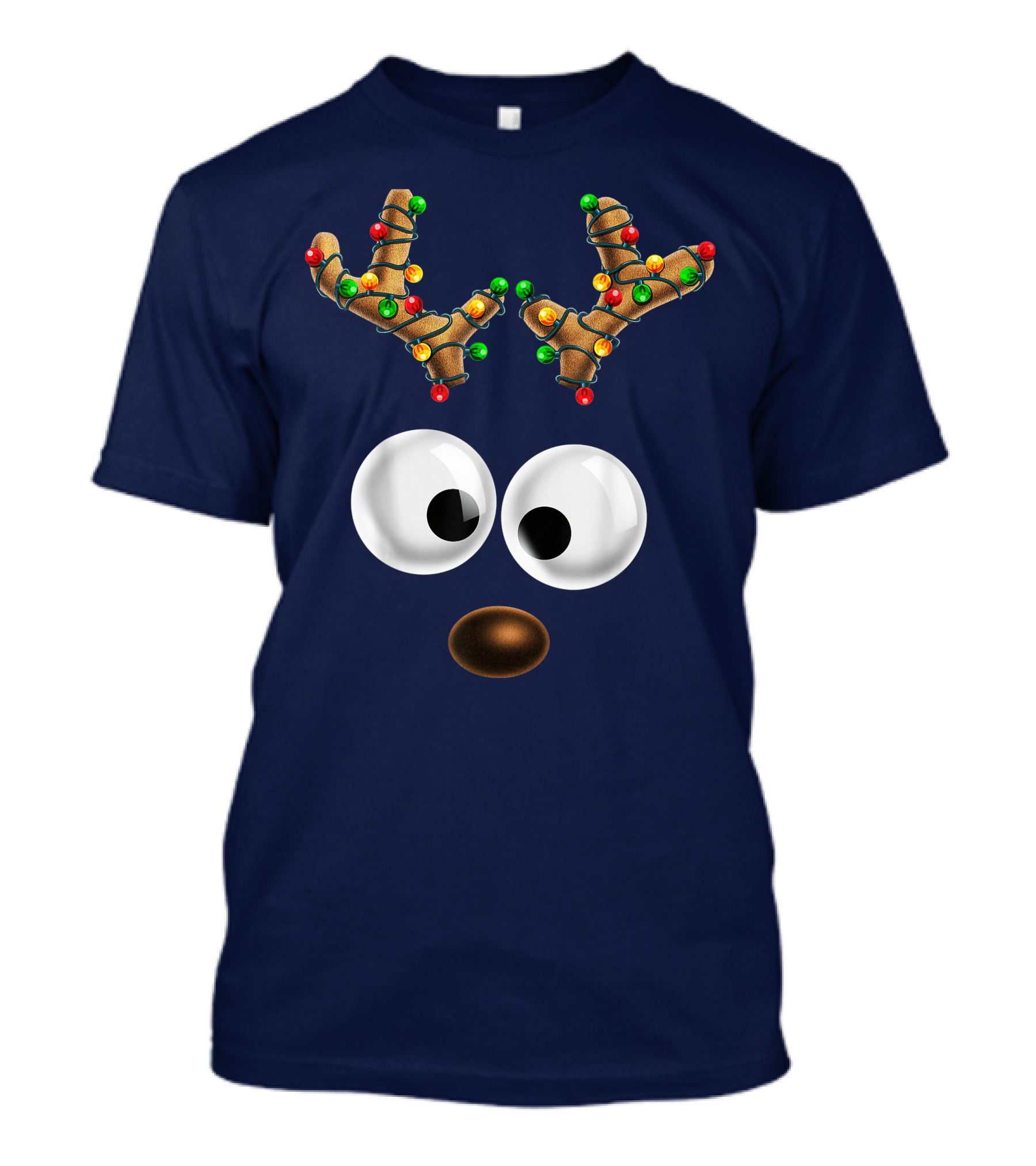Colorful Lights Reindeer Face Christmas Matching Family T-Shirt