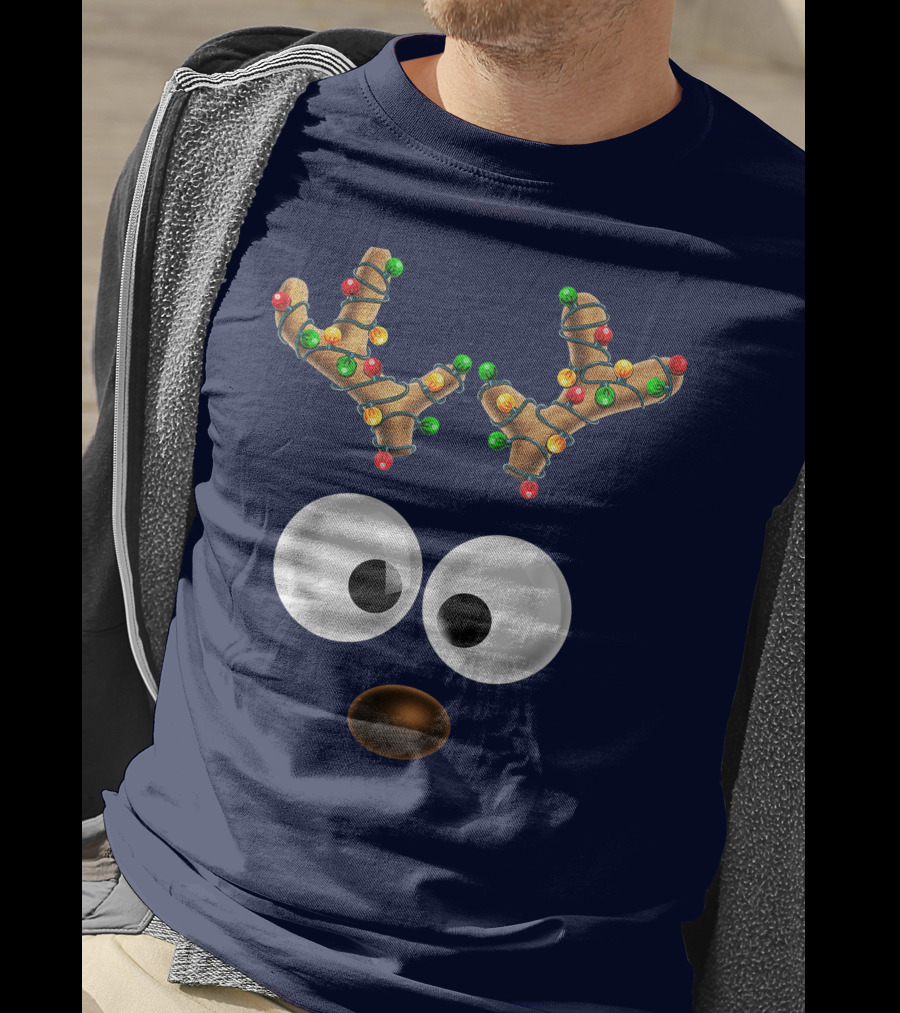 Colorful Lights Reindeer Face Christmas Matching Family T-Shirt