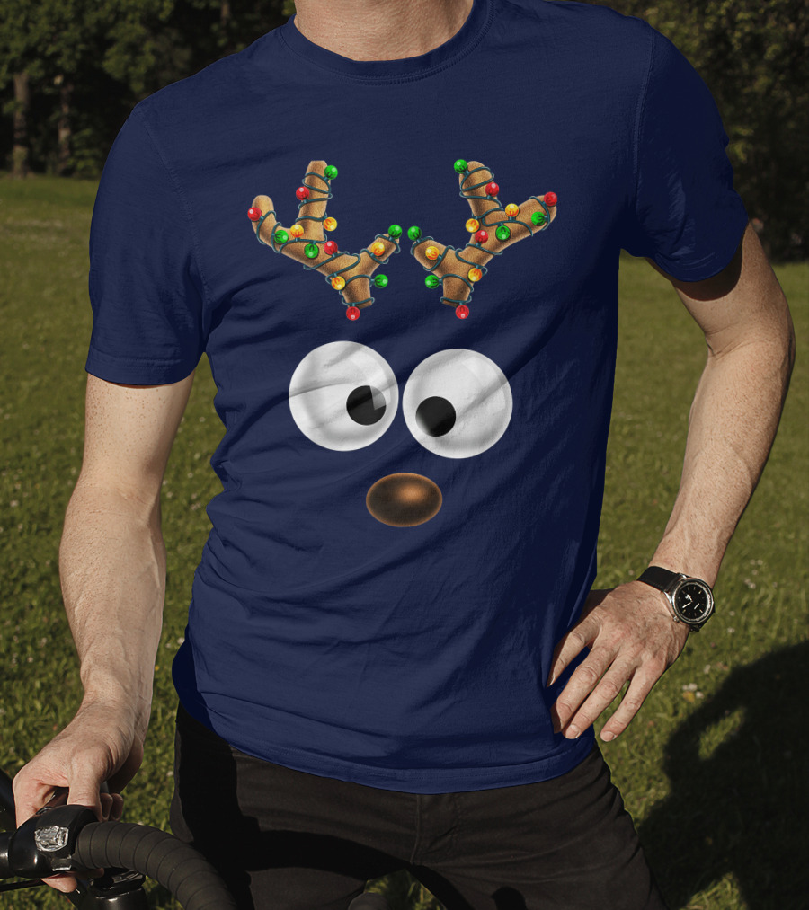 Colorful Lights Reindeer Face Christmas Matching Family T-Shirt
