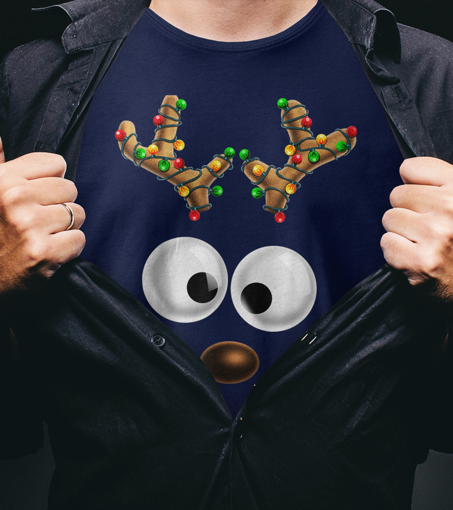 Colorful Lights Reindeer Face Christmas Matching Family T-Shirt