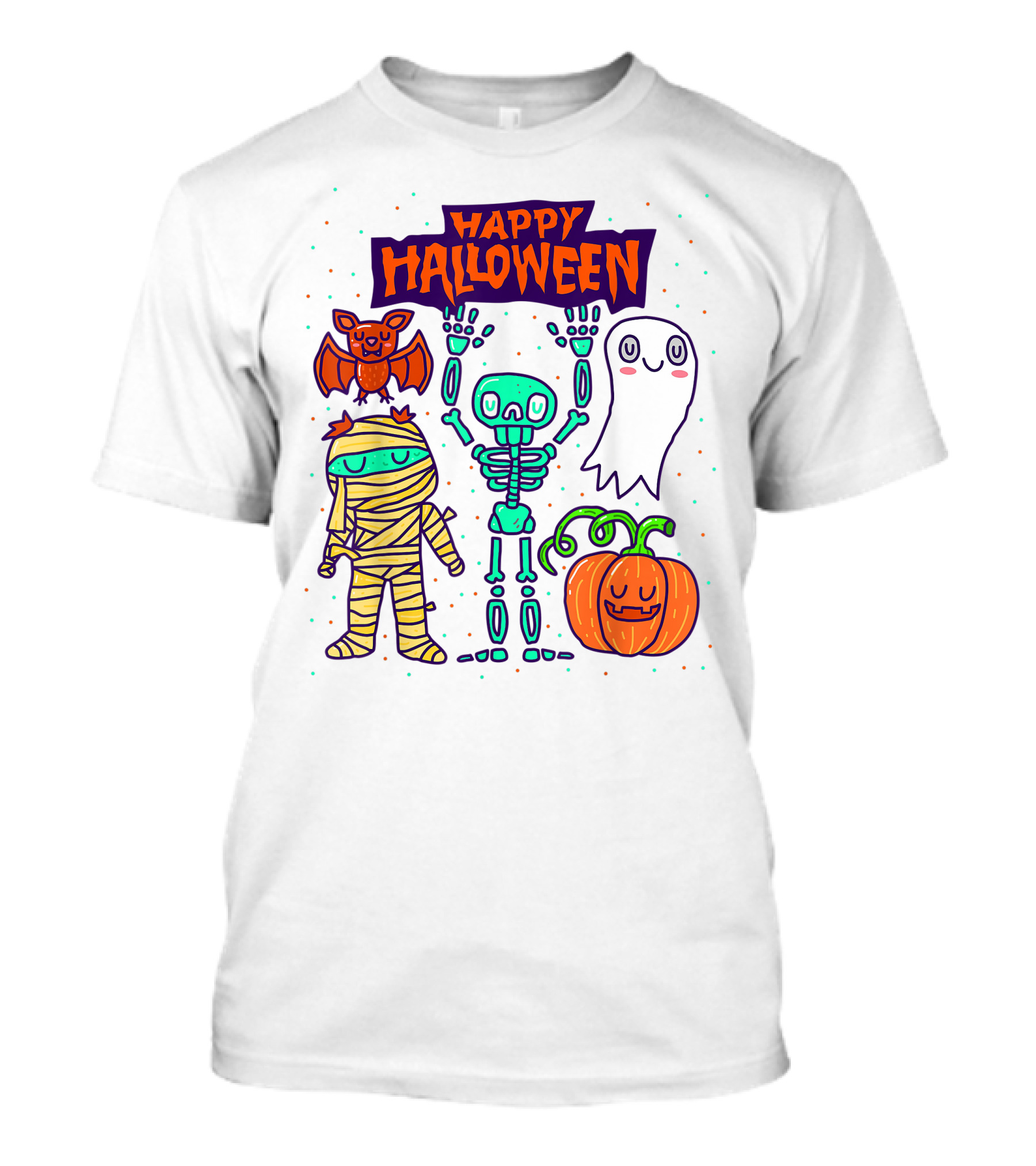 Happy Halloween Skeleton Ghost Pumpkin Mummy Bat T-Shirt