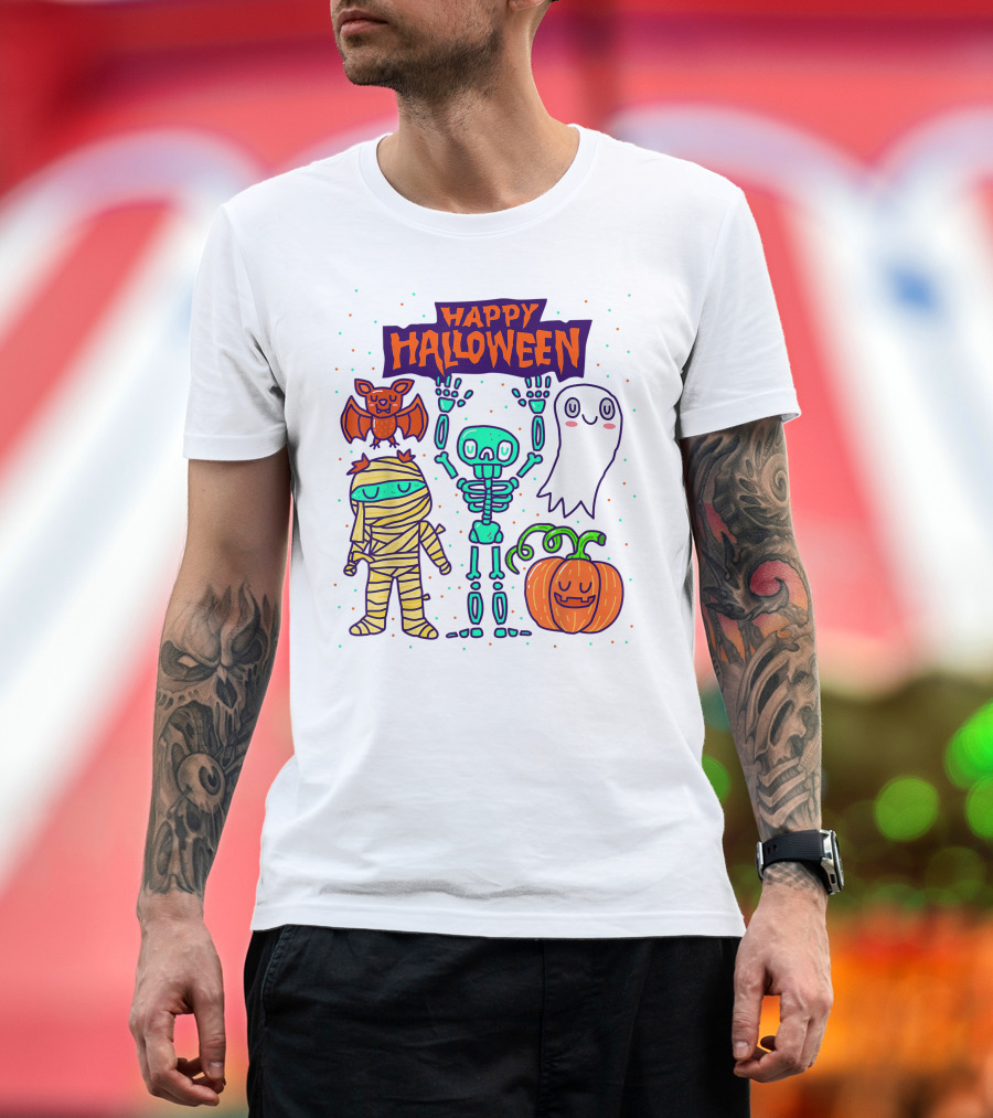 Happy Halloween Skeleton Ghost Pumpkin Mummy Bat T-Shirt
