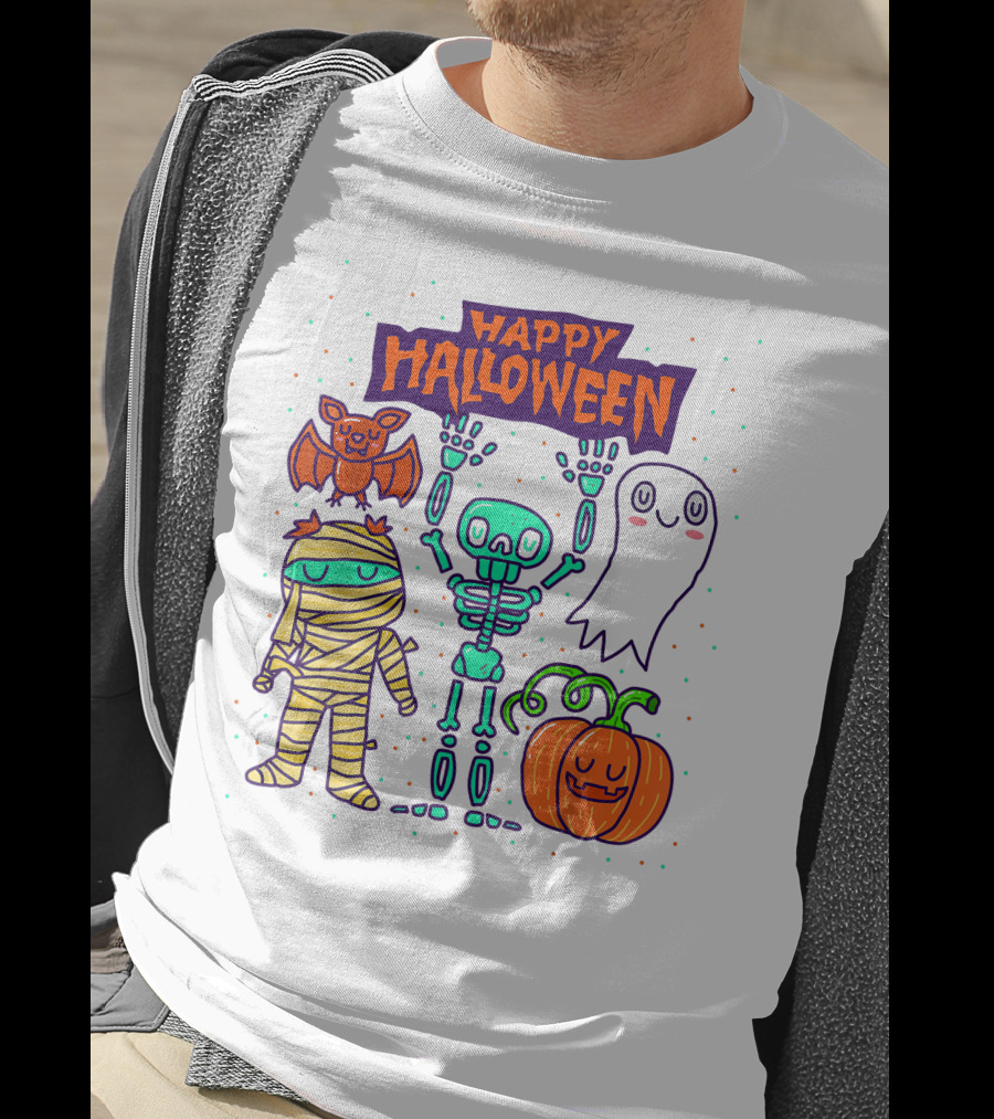 Happy Halloween Skeleton Ghost Pumpkin Mummy Bat T-Shirt