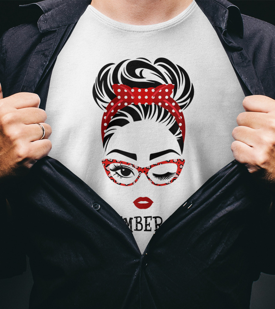 November Girl Wink Eye Woman Face Wink Eyes Lady Birthday Red Polka Dot Glasses T-Shirt