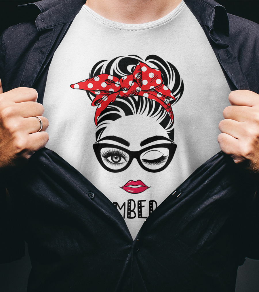 December Girl Woman Face Wink Eyes Lady Face Birthday Red Polka Dot Headband T-Shirt