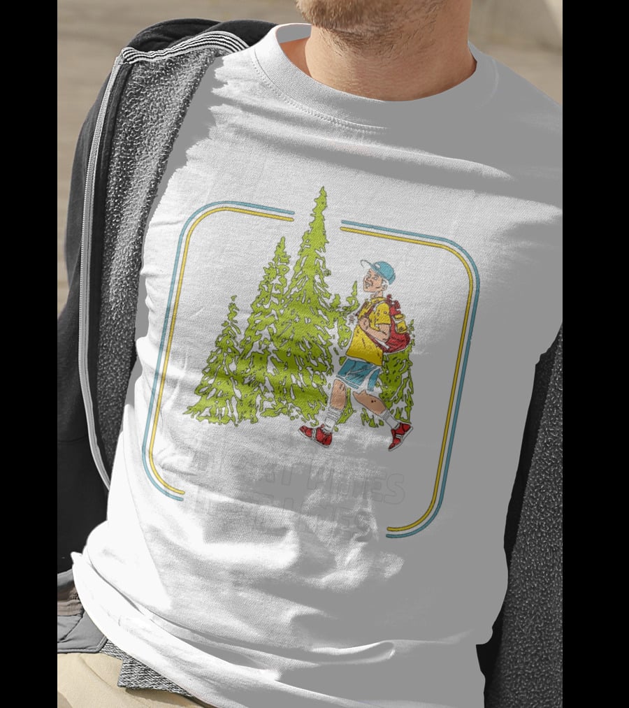 Snort Pines Not Lines Funny Boy With Backpack And Pine Trees T-Shirt