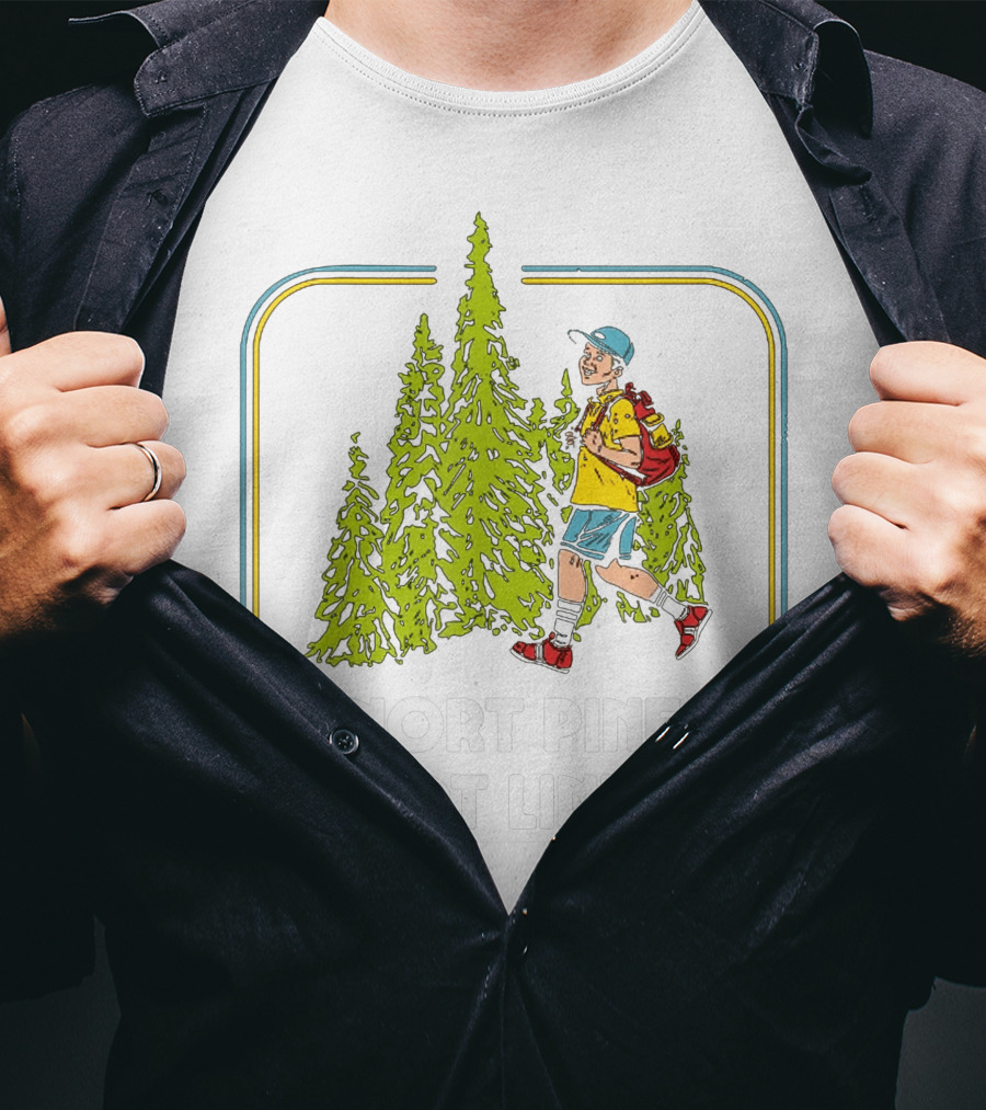 Snort Pines Not Lines Funny Boy With Backpack And Pine Trees T-Shirt