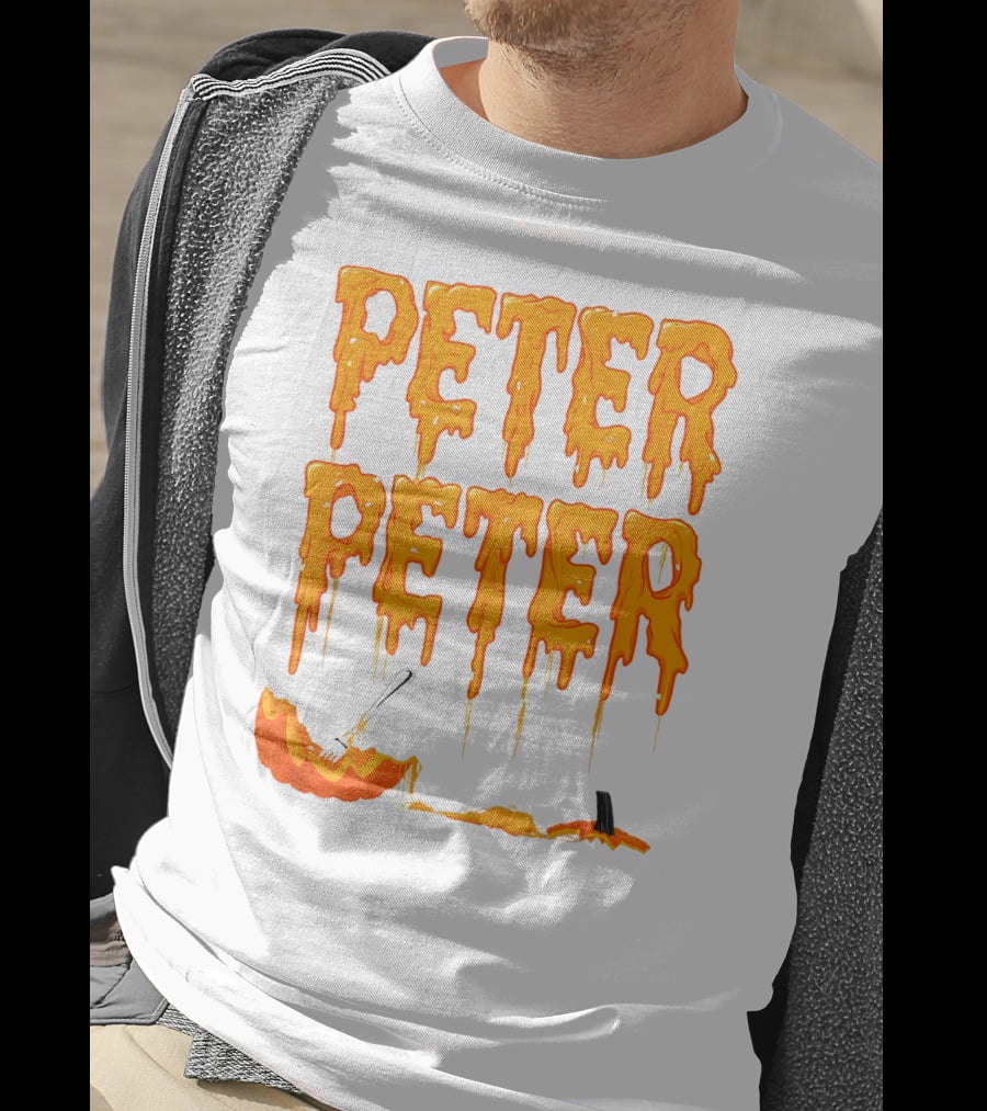 Peter Peter Pumpkin Eater Dripping Orange Text With Fork In Pumpkin T-Shirt