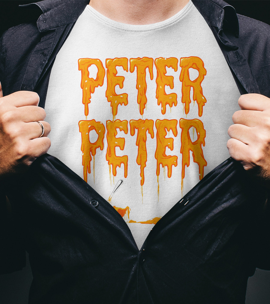 Peter Peter Pumpkin Eater Dripping Orange Text With Fork In Pumpkin T-Shirt