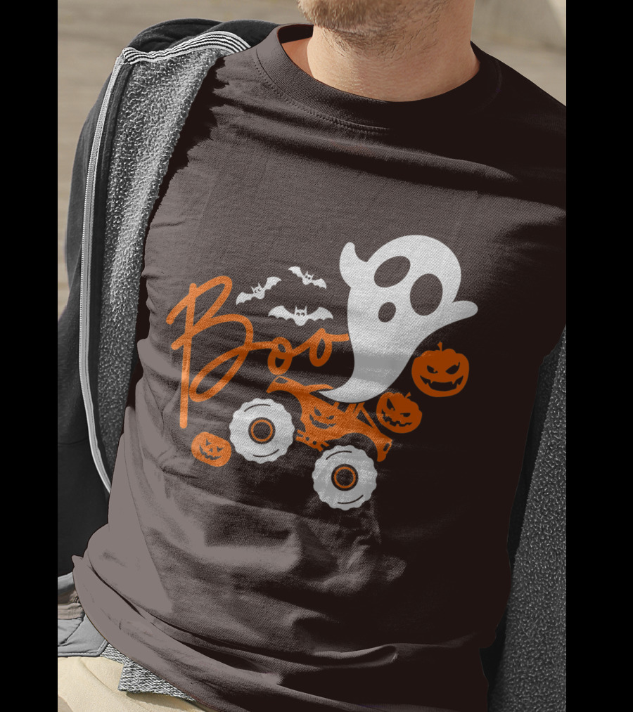 Boo Ghost Monster Truck Halloween Pumpkin Bats T-Shirt