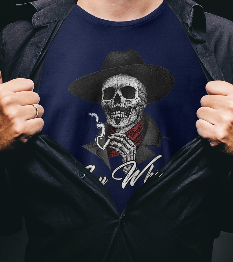 Skull Cowboy Smoking Say When T-Shirt