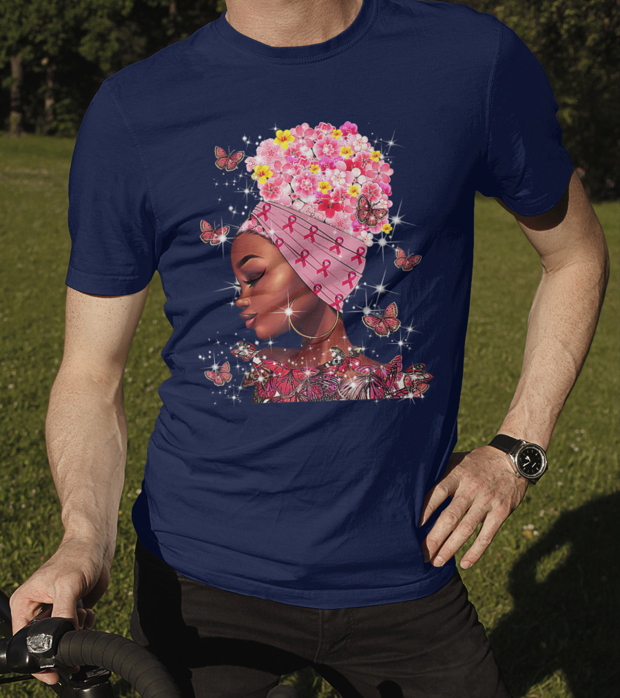 In October We Wear Pink Black Flowers Butterflies Ribbons T-Shirt