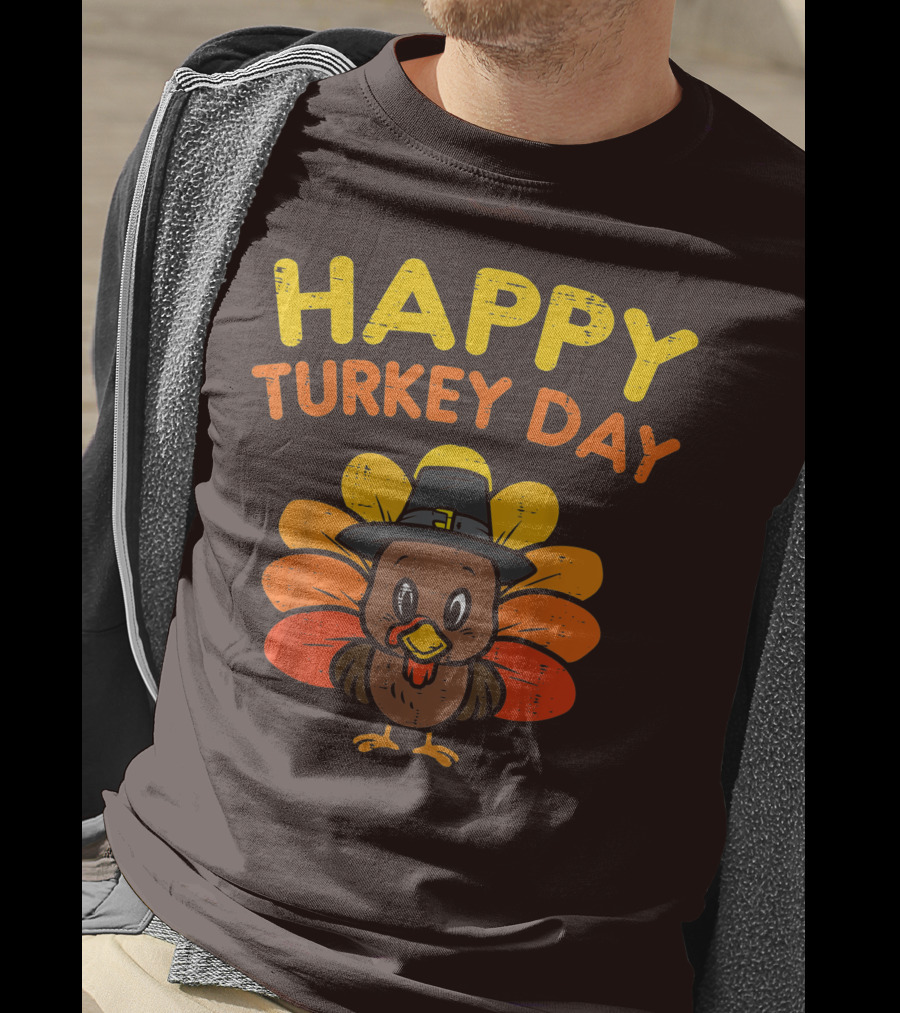 Happy Turkey Day Cute Thanksgiving Pilgrim Turkey T-Shirt