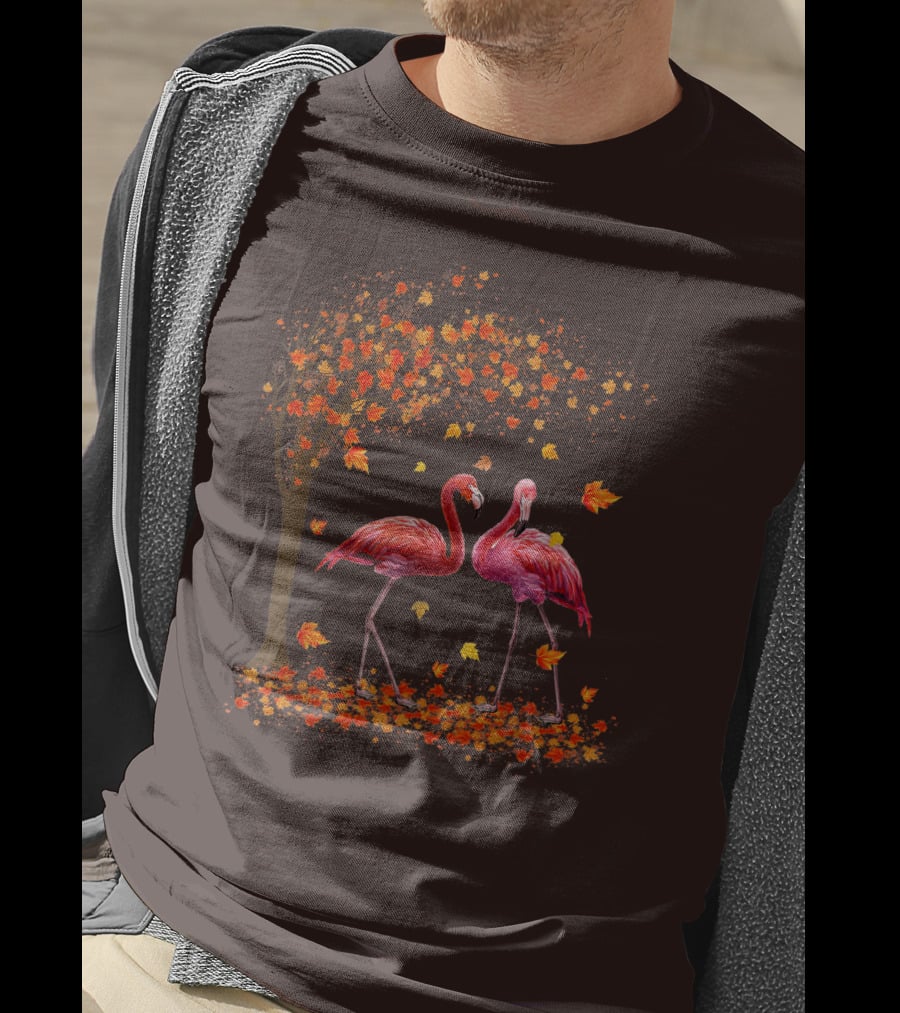 It's Fall Y'all Flamingo Autumn Leaves And Pink Flamingos T-Shirt