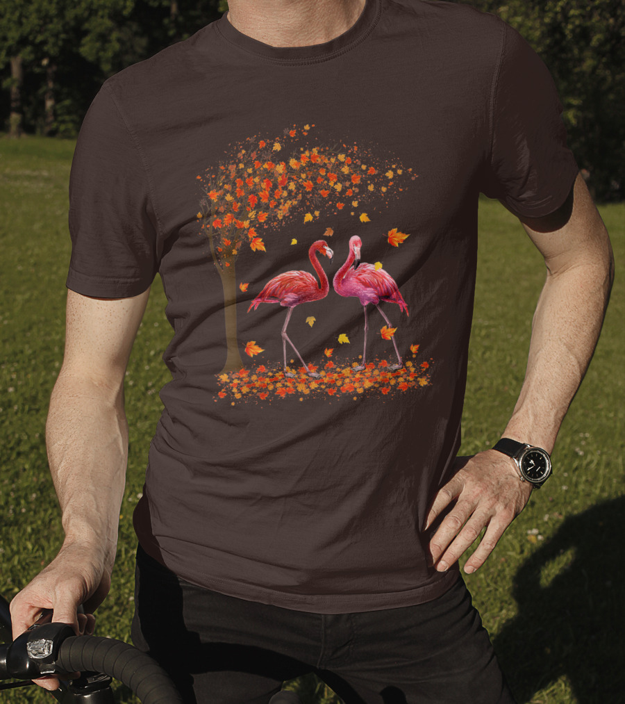 It's Fall Y'all Flamingo Autumn Leaves And Pink Flamingos T-Shirt
